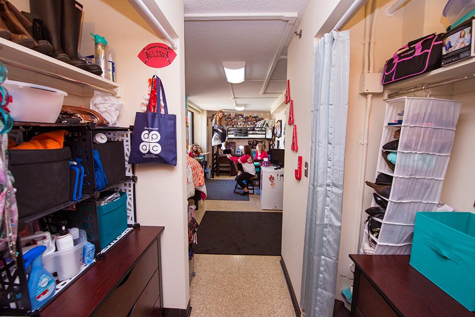 Closet and entry view  of a Quad room.