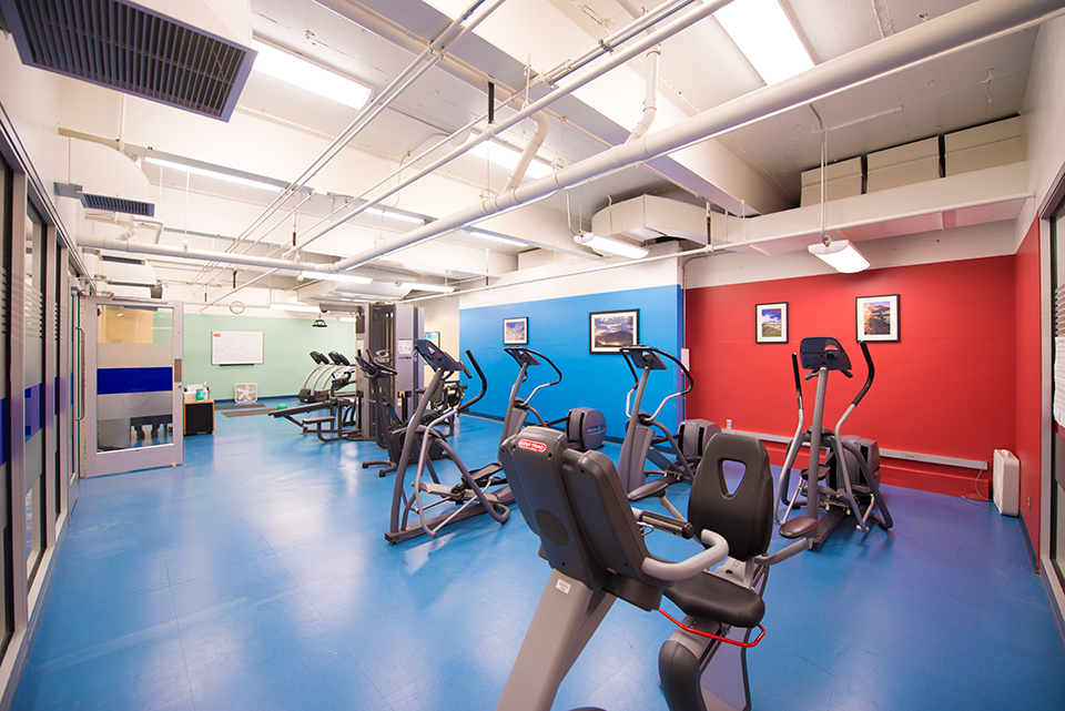 Fitness room in basement of Haynie Hall.