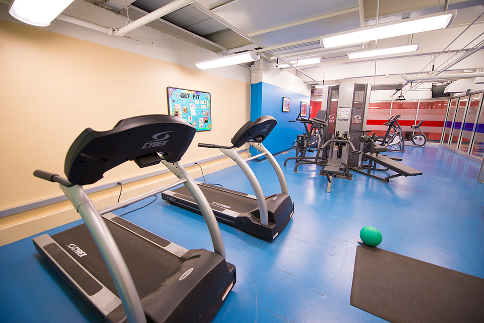 Fitness room in basement of Haynie Hall.